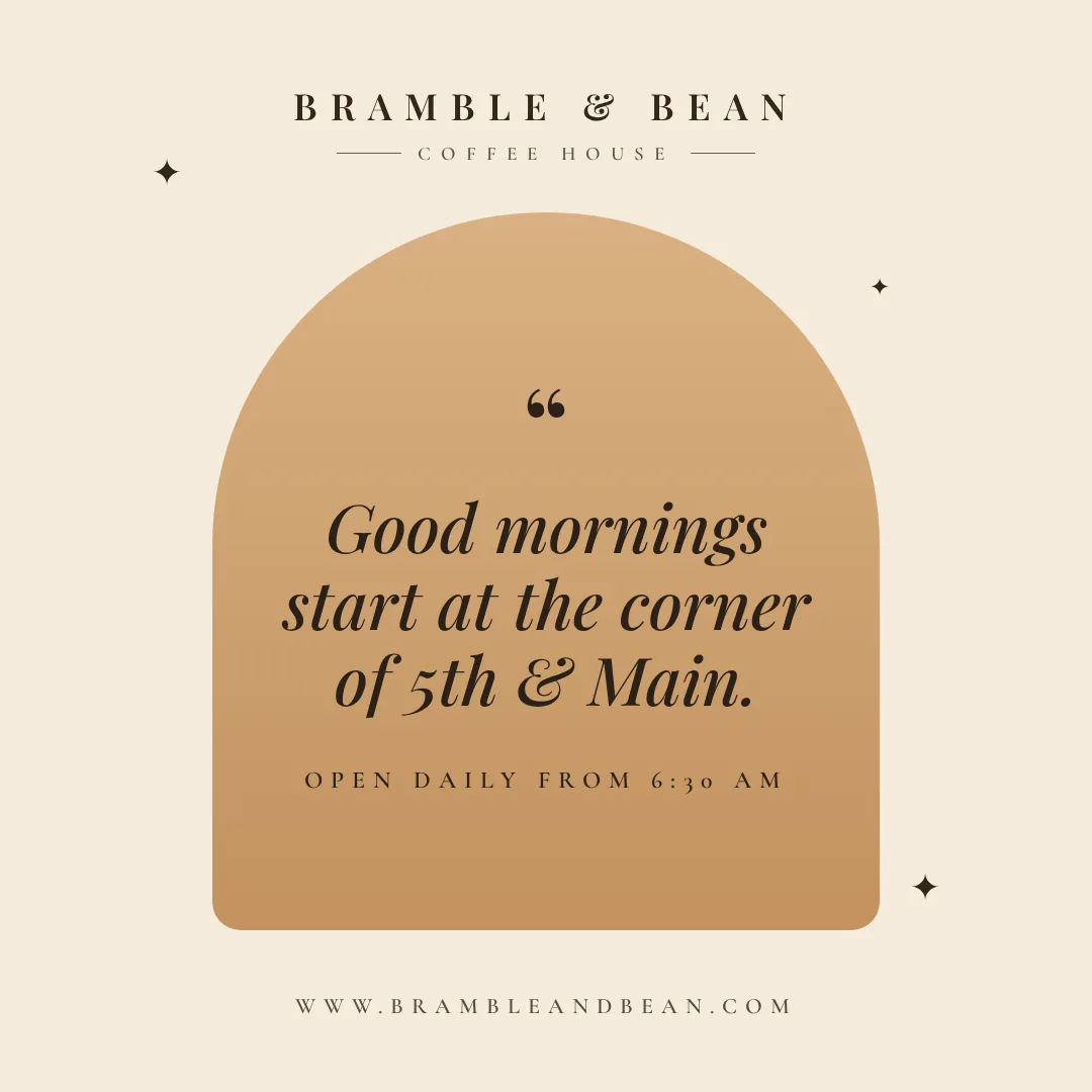 Sample warm-toned quote post design for a fictional coffee house