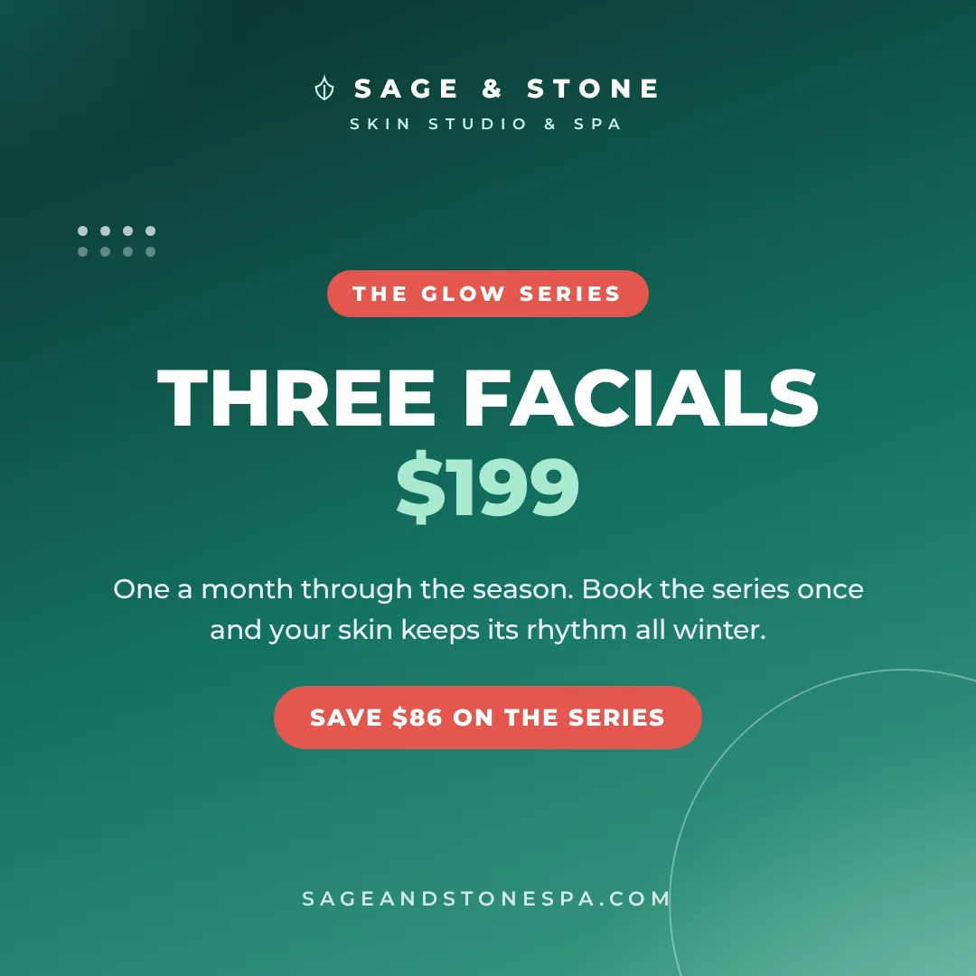 Sample teal offer post design for a fictional spa promoting a three-facial series